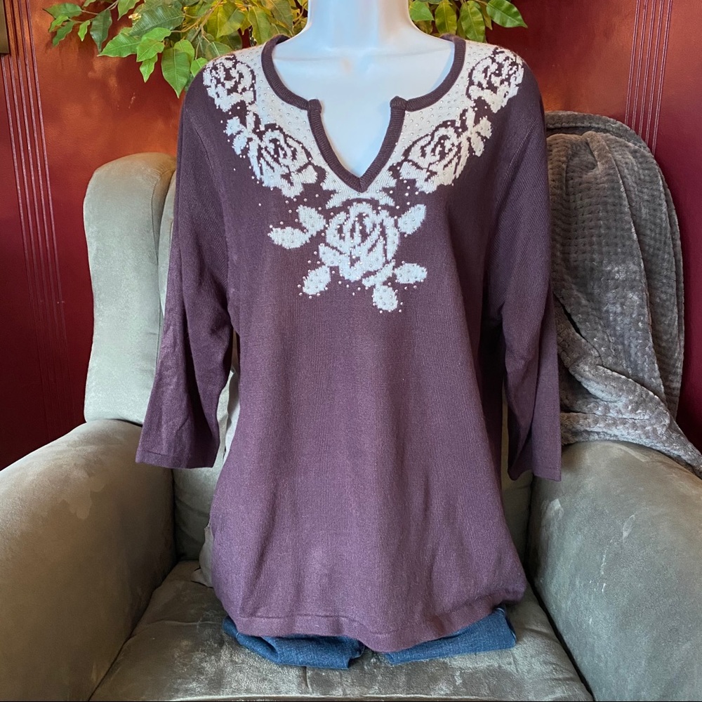 Cathy Daniels V Neck Purple Sweater